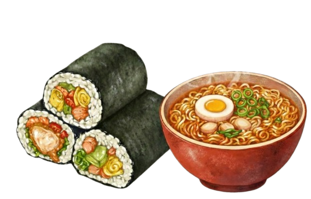 Gimbap and ramen intro illustration